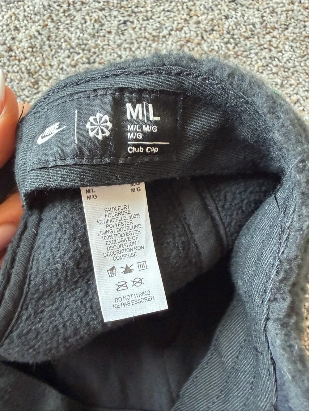 Nike Club Sherpa Faux Fur Hat M/L Black White FJ8629-010 Fleece Snapback Cap